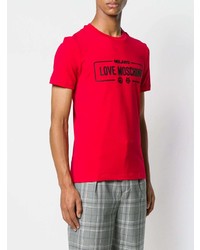 rotes bedrucktes T-Shirt mit einem Rundhalsausschnitt von Love Moschino