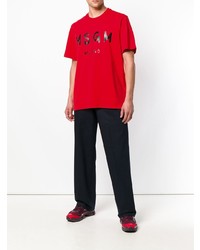 rotes bedrucktes T-Shirt mit einem Rundhalsausschnitt von MSGM