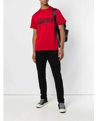 rotes bedrucktes T-Shirt mit einem Rundhalsausschnitt von Golden Goose Deluxe Brand