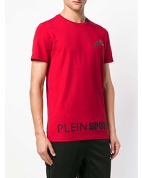 rotes bedrucktes T-Shirt mit einem Rundhalsausschnitt von Plein Sport