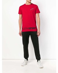 rotes bedrucktes T-Shirt mit einem Rundhalsausschnitt von Plein Sport