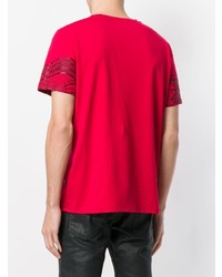 rotes bedrucktes T-Shirt mit einem Rundhalsausschnitt von Just Cavalli