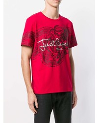 rotes bedrucktes T-Shirt mit einem Rundhalsausschnitt von Just Cavalli