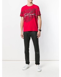 rotes bedrucktes T-Shirt mit einem Rundhalsausschnitt von Just Cavalli