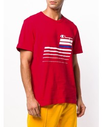 rotes bedrucktes T-Shirt mit einem Rundhalsausschnitt von Champion