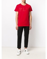 rotes bedrucktes T-Shirt mit einem Rundhalsausschnitt von Philipp Plein