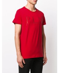 rotes bedrucktes T-Shirt mit einem Rundhalsausschnitt von Philipp Plein