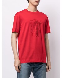 rotes bedrucktes T-Shirt mit einem Rundhalsausschnitt von Emporio Armani