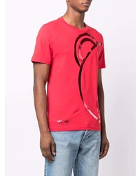 rotes bedrucktes T-Shirt mit einem Rundhalsausschnitt von Moschino