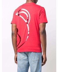 rotes bedrucktes T-Shirt mit einem Rundhalsausschnitt von Moschino