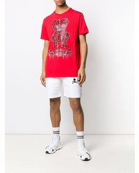 rotes bedrucktes T-Shirt mit einem Rundhalsausschnitt von Philipp Plein