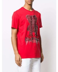 rotes bedrucktes T-Shirt mit einem Rundhalsausschnitt von Philipp Plein