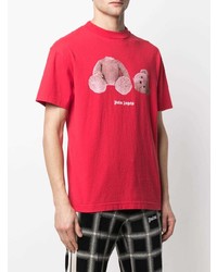 rotes bedrucktes T-Shirt mit einem Rundhalsausschnitt von Palm Angels