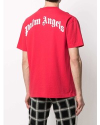 rotes bedrucktes T-Shirt mit einem Rundhalsausschnitt von Palm Angels