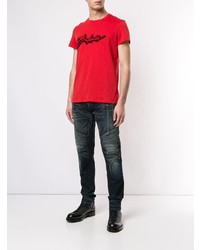 rotes bedrucktes T-Shirt mit einem Rundhalsausschnitt von Balmain