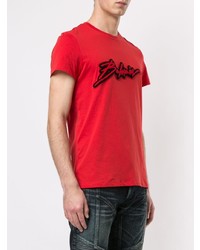 rotes bedrucktes T-Shirt mit einem Rundhalsausschnitt von Balmain