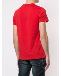 rotes bedrucktes T-Shirt mit einem Rundhalsausschnitt von Balmain