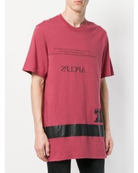 rotes bedrucktes T-Shirt mit einem Rundhalsausschnitt von Julius