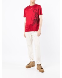 rotes bedrucktes T-Shirt mit einem Rundhalsausschnitt von Emporio Armani