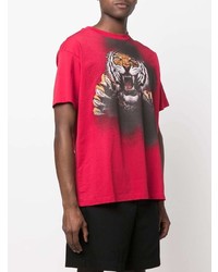 rotes bedrucktes T-Shirt mit einem Rundhalsausschnitt von Roberto Cavalli