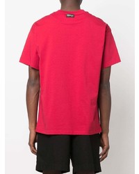 rotes bedrucktes T-Shirt mit einem Rundhalsausschnitt von Roberto Cavalli