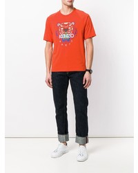 rotes bedrucktes T-Shirt mit einem Rundhalsausschnitt von Kenzo