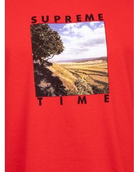 rotes bedrucktes T-Shirt mit einem Rundhalsausschnitt von Supreme