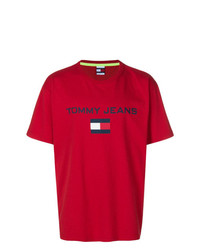 rotes bedrucktes T-Shirt mit einem Rundhalsausschnitt von Tommy Jeans