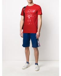 rotes bedrucktes T-Shirt mit einem Rundhalsausschnitt von Moschino