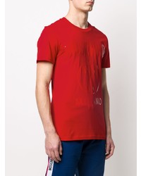 rotes bedrucktes T-Shirt mit einem Rundhalsausschnitt von Moschino