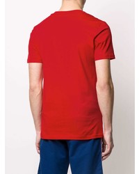 rotes bedrucktes T-Shirt mit einem Rundhalsausschnitt von Moschino