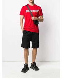 rotes bedrucktes T-Shirt mit einem Rundhalsausschnitt von DSQUARED2