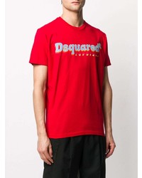 rotes bedrucktes T-Shirt mit einem Rundhalsausschnitt von DSQUARED2