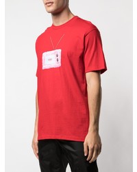 rotes bedrucktes T-Shirt mit einem Rundhalsausschnitt von Supreme