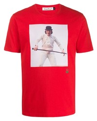 rotes bedrucktes T-Shirt mit einem Rundhalsausschnitt von Undercover