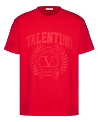 rotes bedrucktes T-Shirt mit einem Rundhalsausschnitt von Valentino Garavani