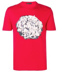 rotes bedrucktes T-Shirt mit einem Rundhalsausschnitt von Versace