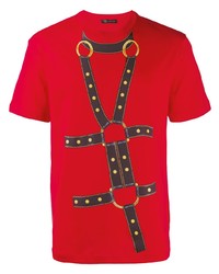 rotes bedrucktes T-Shirt mit einem Rundhalsausschnitt von Versace