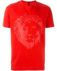 rotes bedrucktes T-Shirt mit einem Rundhalsausschnitt von Versus