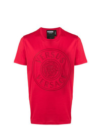 rotes bedrucktes T-Shirt mit einem Rundhalsausschnitt von Versus