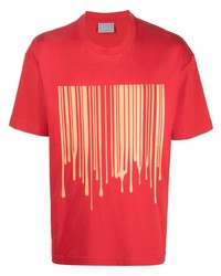 rotes bedrucktes T-Shirt mit einem Rundhalsausschnitt von VTMNTS