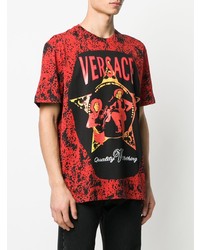 rotes bedrucktes T-Shirt mit einem Rundhalsausschnitt von Versace