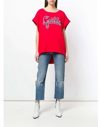 rotes bedrucktes T-Shirt mit einem Rundhalsausschnitt von Gaelle Bonheur