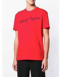 rotes bedrucktes T-Shirt mit einem Rundhalsausschnitt von Versace