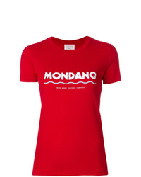 rotes bedrucktes T-Shirt mit einem Rundhalsausschnitt von Wood Wood