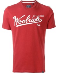 rotes bedrucktes T-Shirt mit einem Rundhalsausschnitt von Woolrich