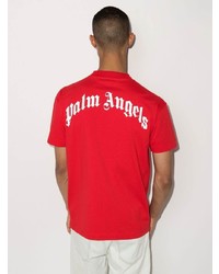 rotes bedrucktes T-Shirt mit einem Rundhalsausschnitt von Palm Angels