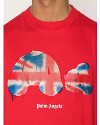 rotes bedrucktes T-Shirt mit einem Rundhalsausschnitt von Palm Angels