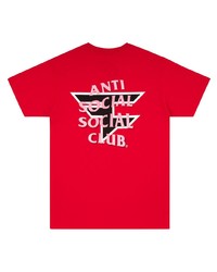 rotes bedrucktes T-Shirt mit einem Rundhalsausschnitt von Anti Social Social Club