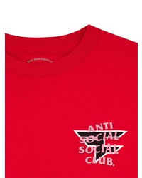 rotes bedrucktes T-Shirt mit einem Rundhalsausschnitt von Anti Social Social Club